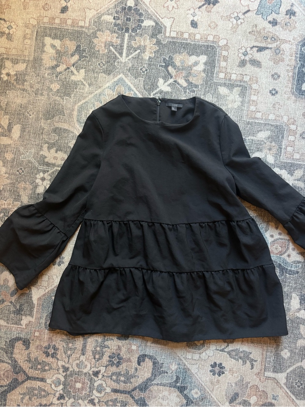 COS A-Line Black pleated cotton blend top size 6